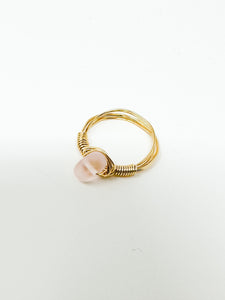 Pink SeaGlass Stone Gold Wire Ring