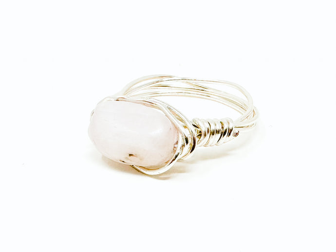 Kunzite Stone Silver Wire Ring