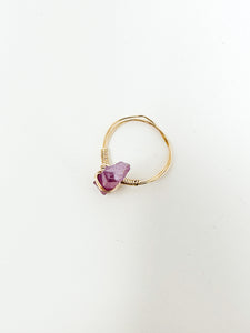 Lavender Dyed Quartz Crystal Gold Wire Ring