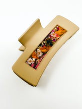Load image into Gallery viewer, Tan Claw Clip with Multicolored Flowers