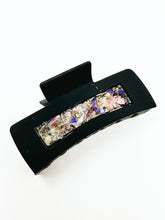 Load image into Gallery viewer, Tuxedo Black Claw Clip with purple toned Flowers