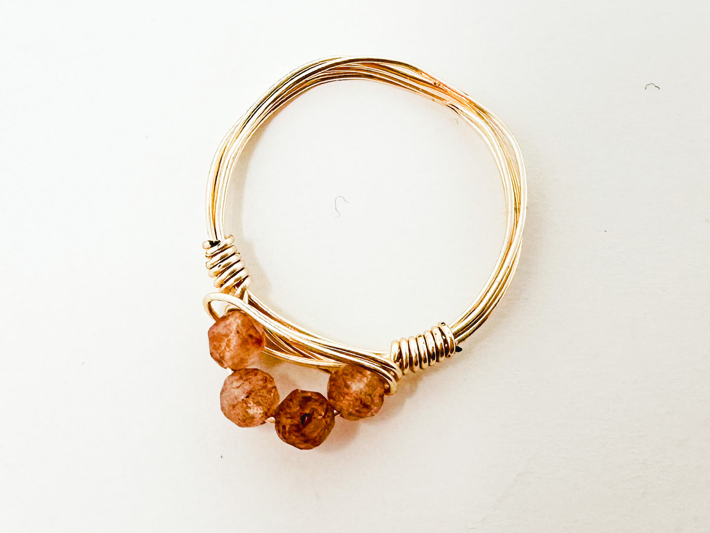 Strawberry Quartz Stone Gold Wire Ring