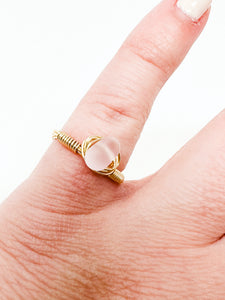 Transparent Pink SeaGlass Gold Wire Ring