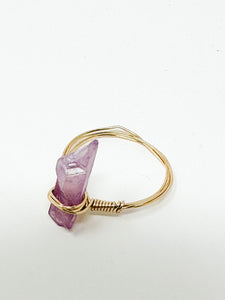 Lavender Dyed Quartz Crystal Gold Wire Ring