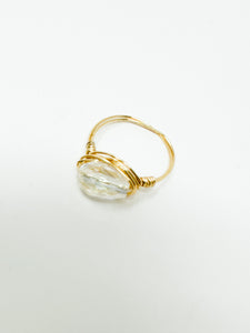 Clear Crystal Chandelier Gold Wire Ring