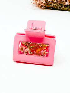 Pink SM Claw Clip with real Flowers