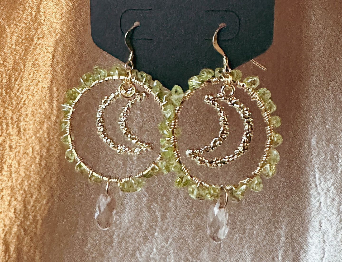 Peridot Crystal Moon Hoops- 14k Earring Hooks.
