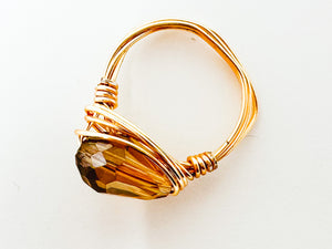 Chandelier Glass Bead Gold Wire Ring