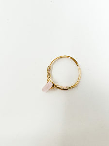 Pink SeaGlass Gold Wire Ring