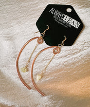 Load image into Gallery viewer, Copper Crescent Moon Peridot Dangles- 14k Earring Hooks.
