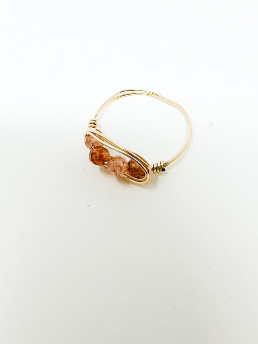Strawberry Quartz Stones Gold Wire Ring