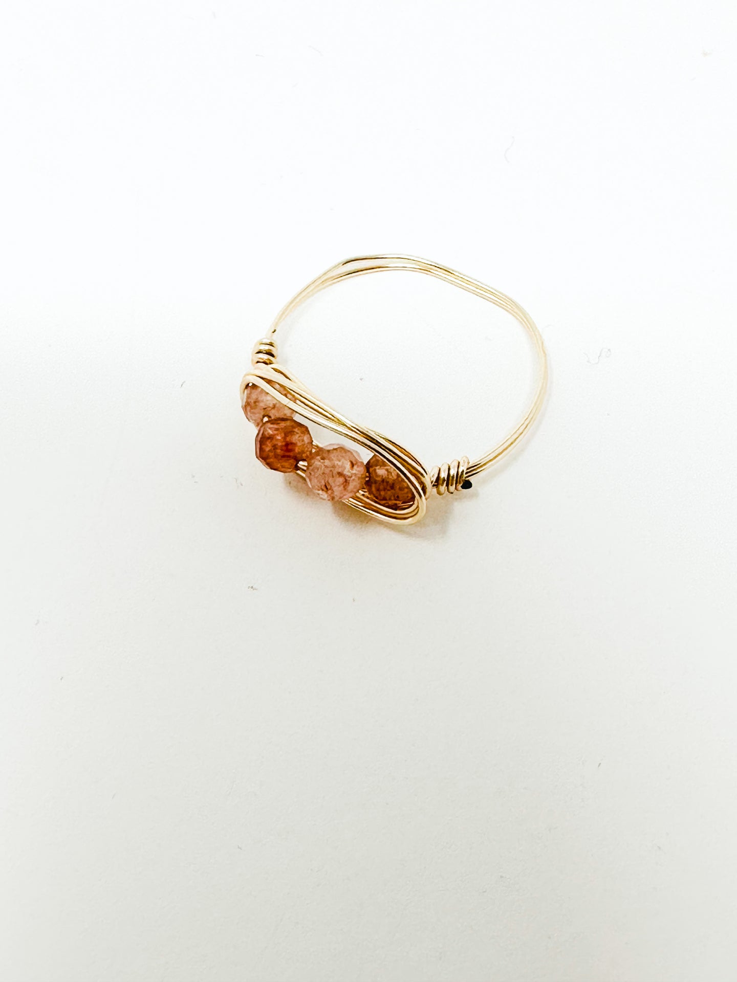 Strawberry Quartz Stones Gold Wire Ring