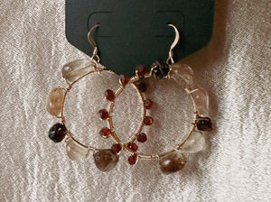 Garnet and Brown Rutilated 14k Earring Hooks.