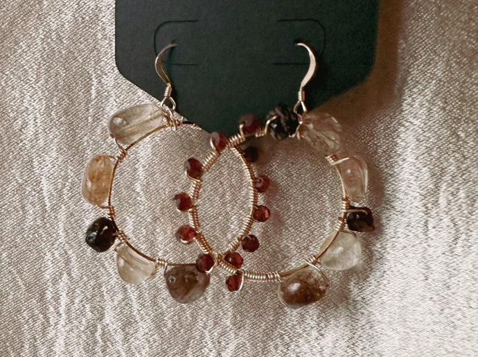 Garnet and Brown Rutilated 14k Earring Hooks.