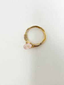 Transparent Pink SeaGlass Gold Wire Ring