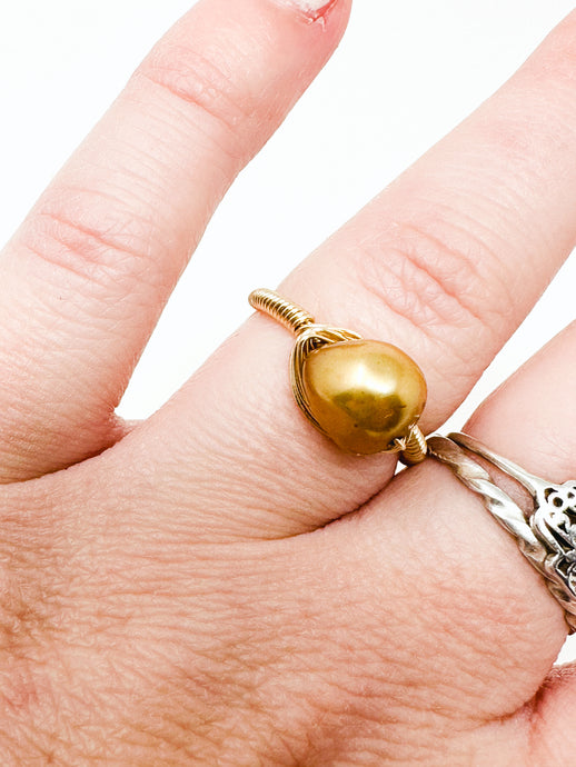 Gold Pearl Gold Wire Ring