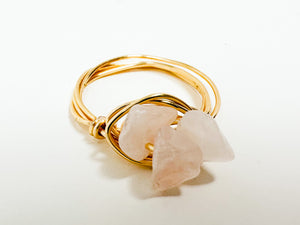 Rose Quartz Stone Gold Wire Ring