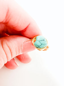 Turquoise Heart Stone Gold Wire Ring