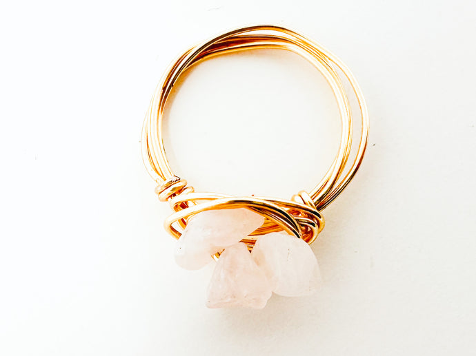 Rose Quartz Stone Gold Wire Ring