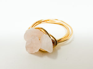 Rose Quartz Stone Gold Wire Ring
