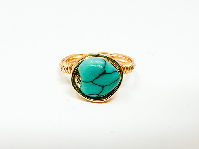 Turquoise Heart Gold Wire Ring