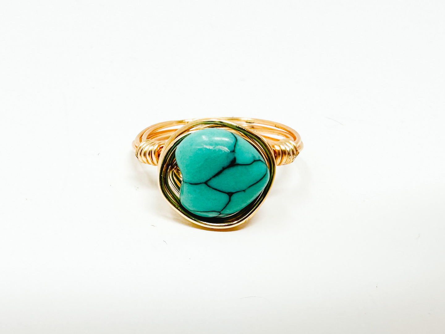 Turquoise Heart Gold Wire Ring