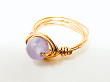 Load image into Gallery viewer, Lavender Glass Bead Gold Wire Ring