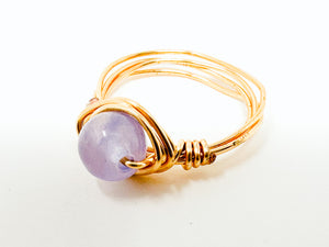 Lavender Glass Bead Gold Wire Ring