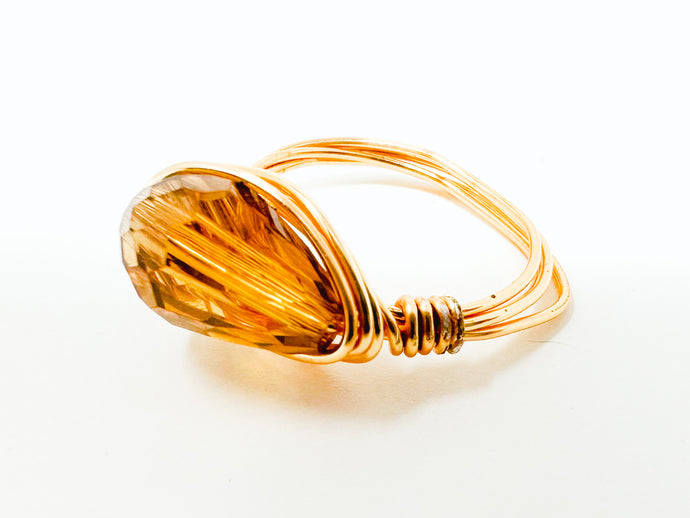 Chandelier Glass Bead Gold Wire Ring