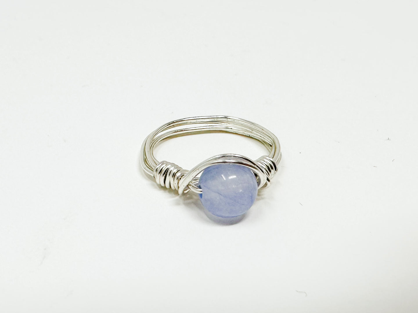 Lavender Glass Bead Silver Wire Ring