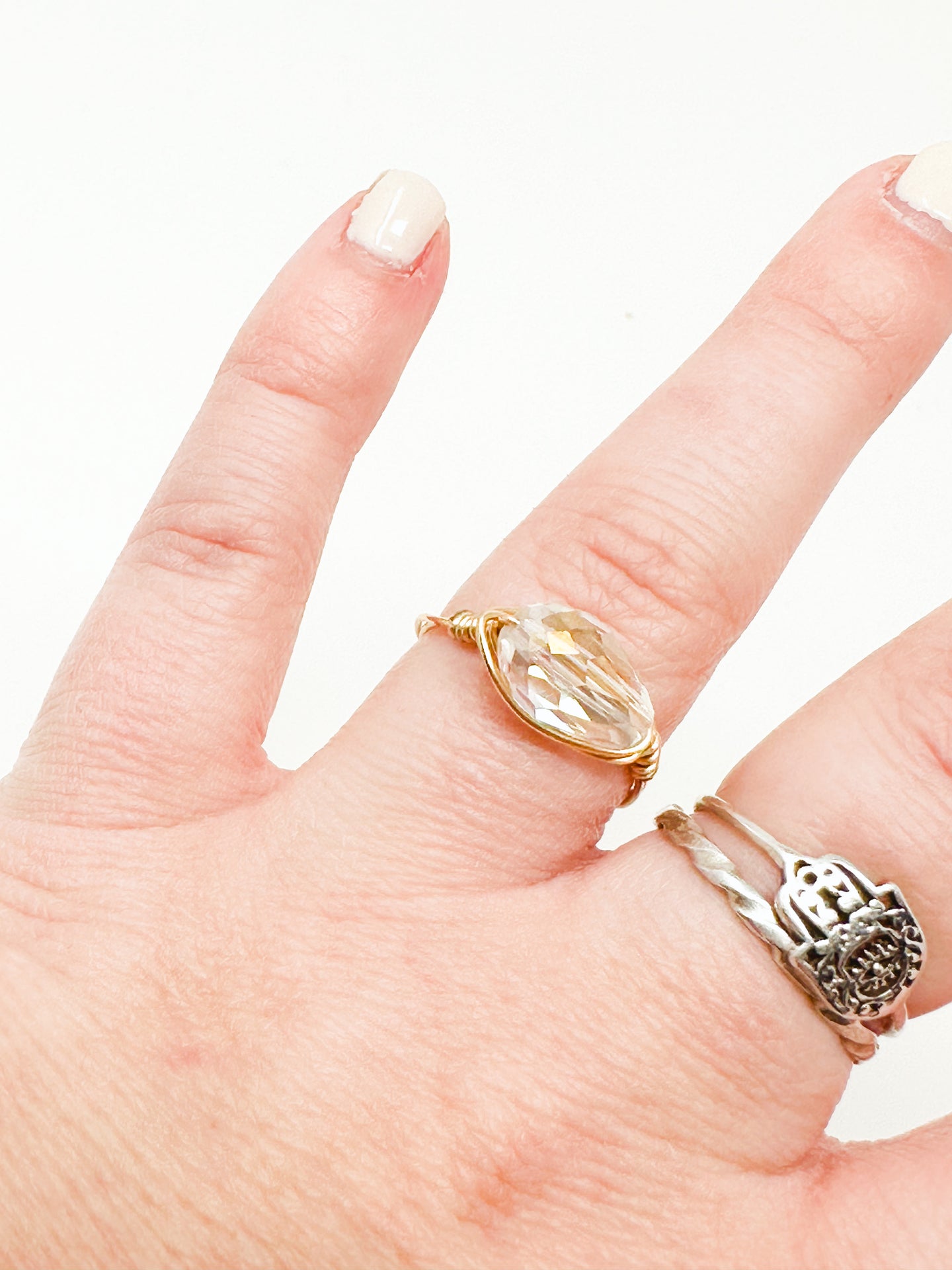 Clear Crystal Chandelier Gold Wire Ring