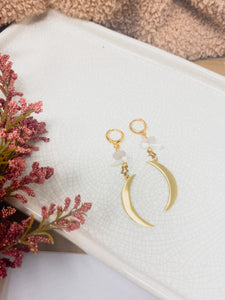 Gold Moon and Quartz-Mini Hoops- Gold Plated, Nickel Free.