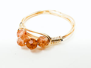 Strawberry Quartz Stone Gold Wire Ring